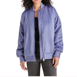 Steve Madden Purple Ice Blue Satin Bomber Jacket Zipper Size Small NWT